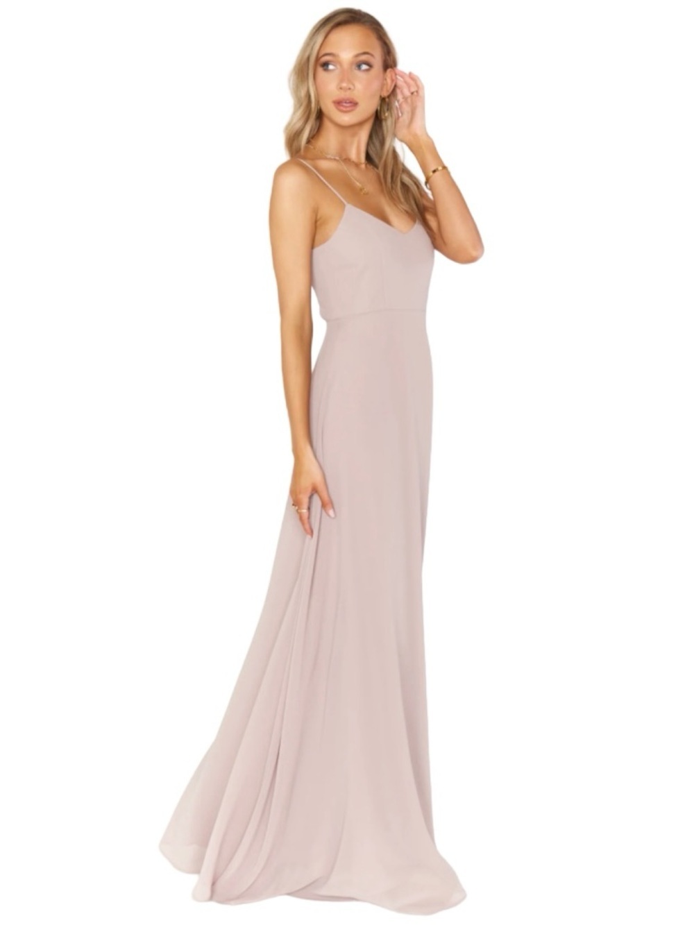 Show Me Your MuMu Dusty Pink Chiffon Wedding Bridesmaid Faith Strappy Maxi Dress